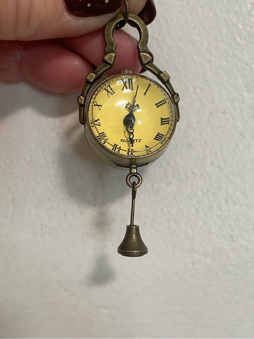 Vintage Pendant Quartz Watch Brass Tone Rounded Glass Charm